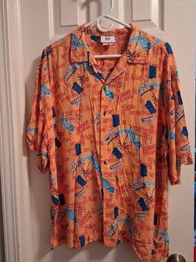 Mens NFL 2007 Superbowl South Florida Orange Rayon Hawaiian Shirt LG Button Up